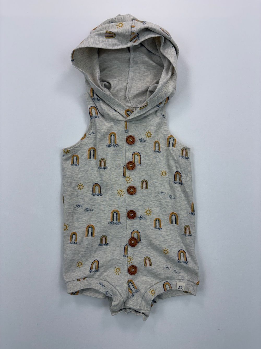 Lulu + Roo One-Piece Hooded Sleeveless Shortie Romper with Rainbows